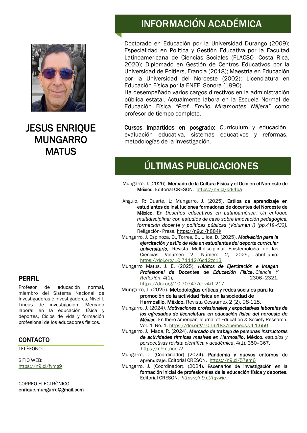 Vista previa del CV sintético de Jesus Enrique Mungarro Matus